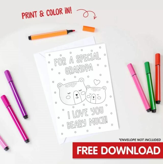 Wish Grandpa a Happy Father's Day with this super cute Printable Coloring Card 💌 Download it for FREE on the blog & let your little Picasso color in 🎨 Link in our bio.